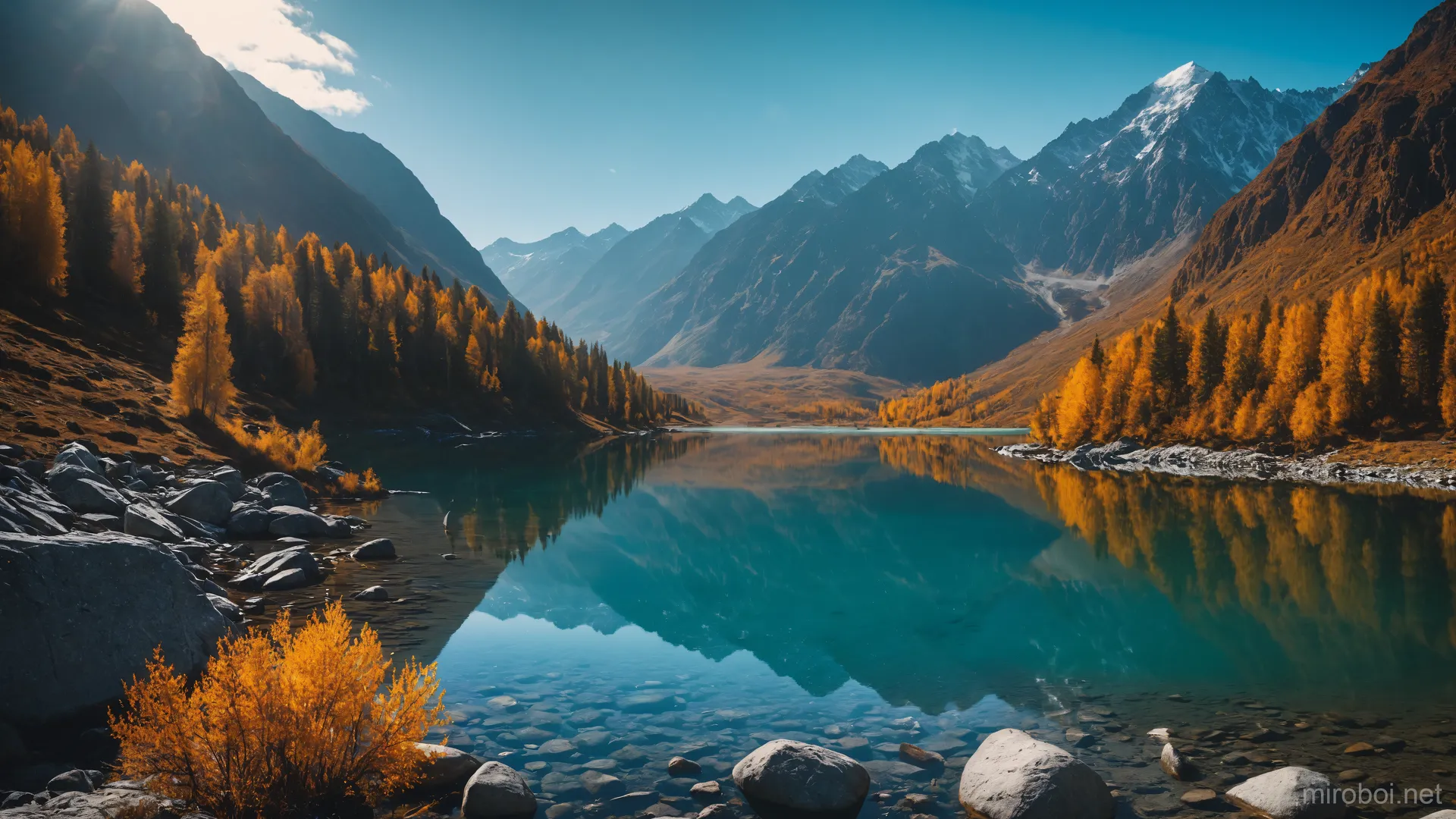 Stony Shore of the Altai Mountain Lake