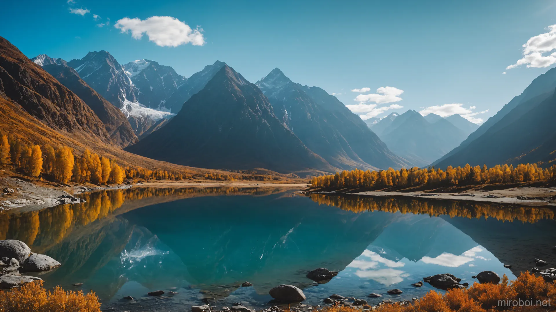 Autumn Altai Mountain Lake with Reflection