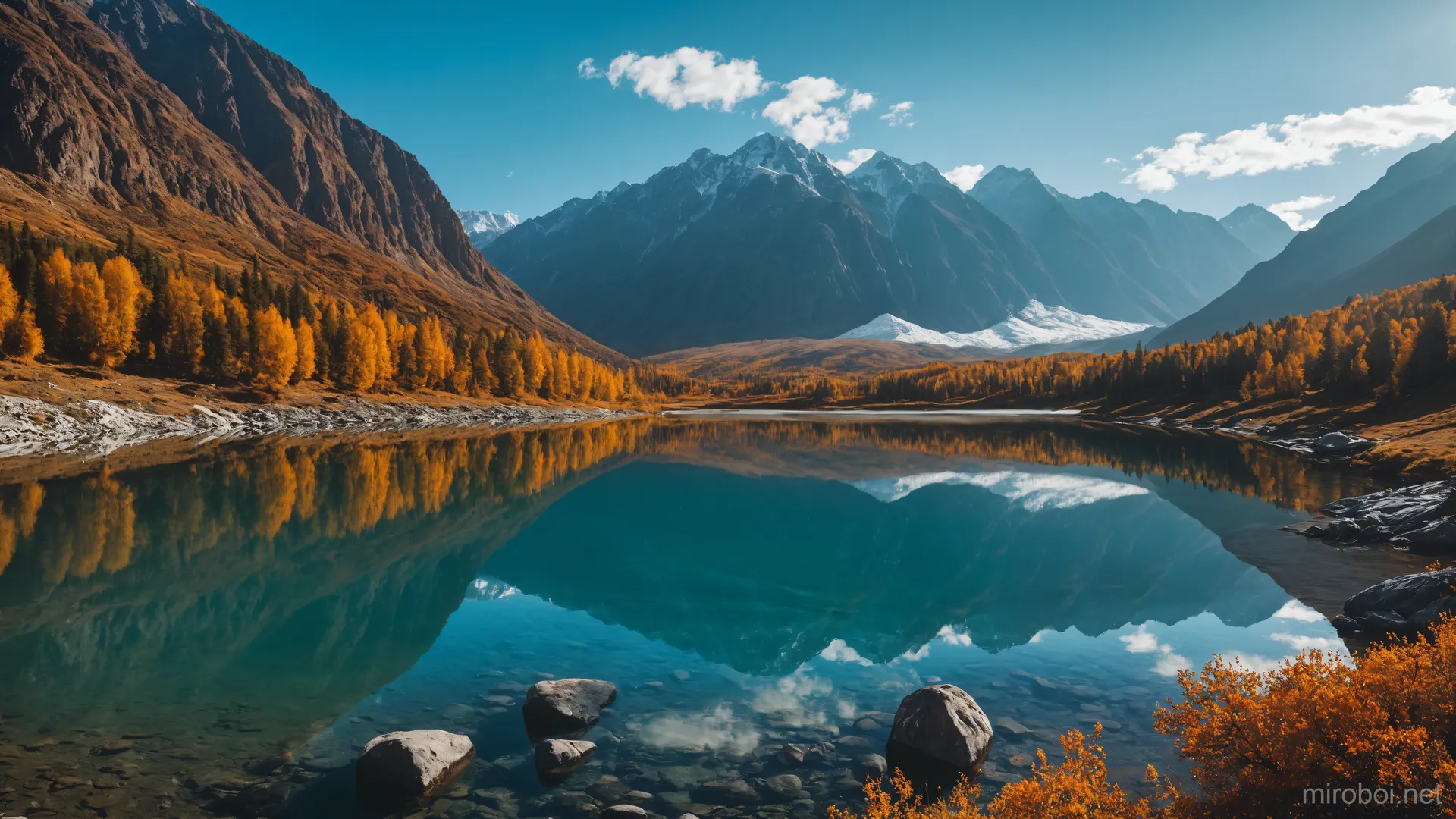 Crystal Clear Altai Mountain Lake in Autumn