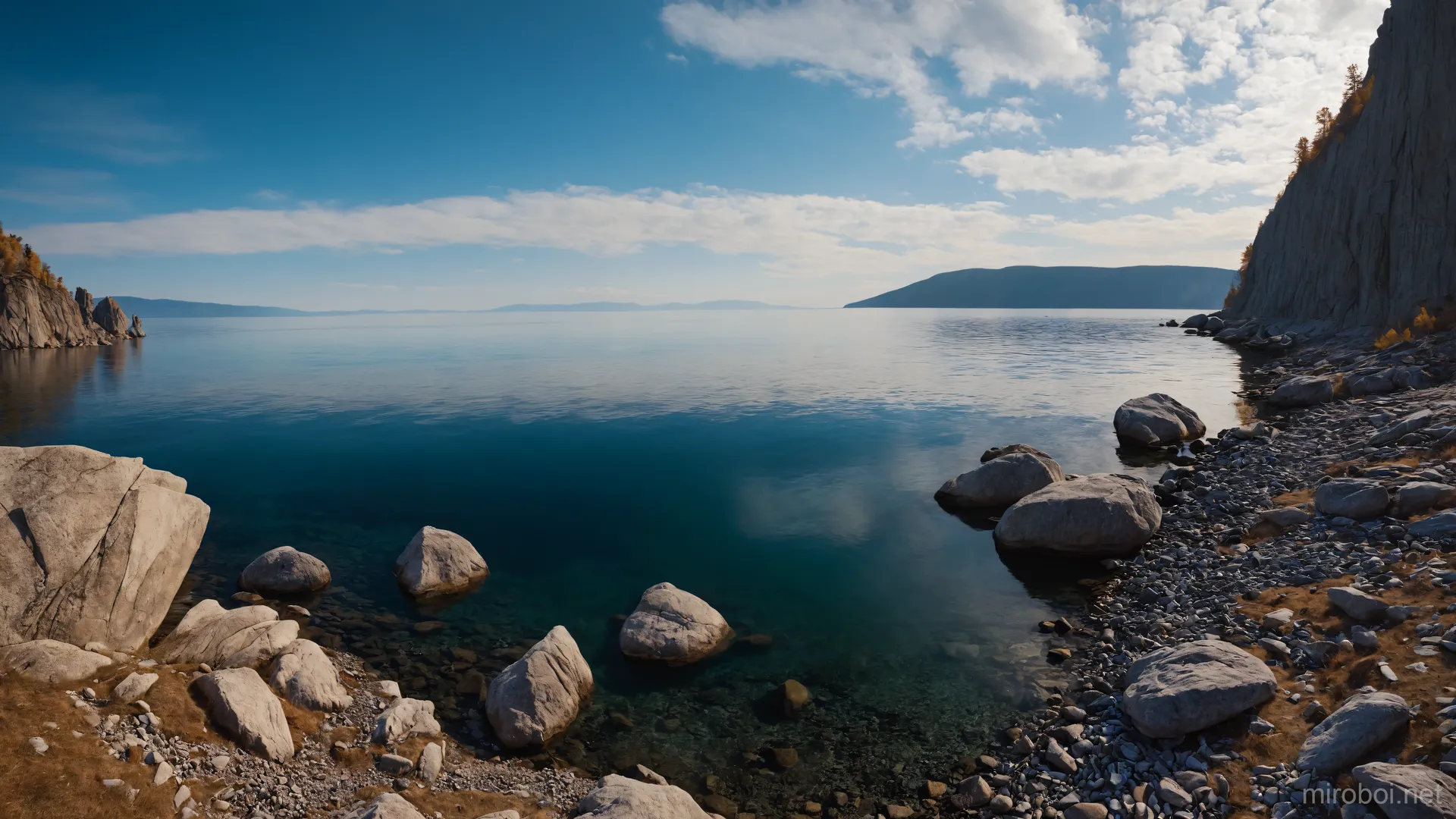 Calm Shore at Lake Baikal in Autumn
