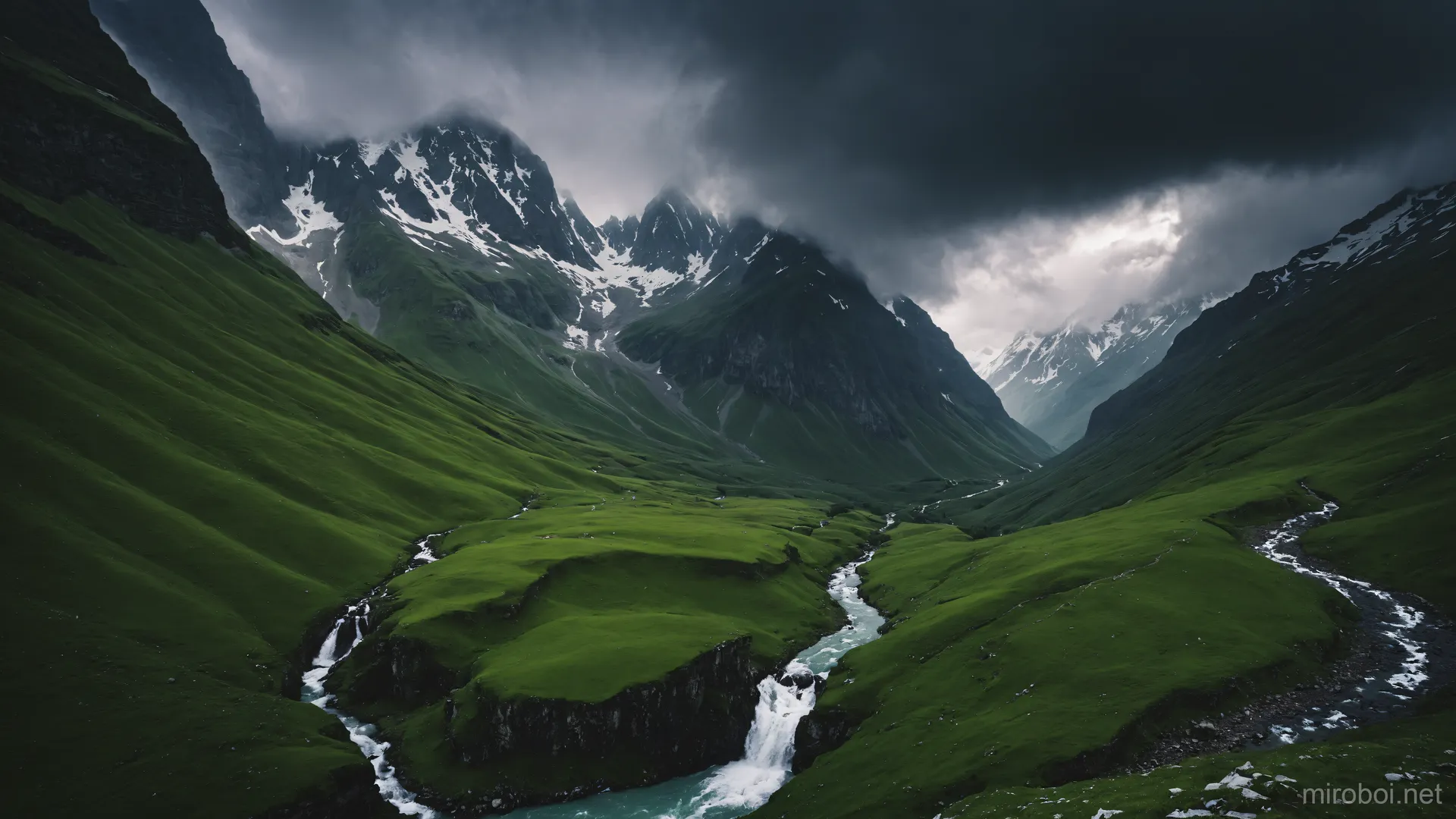 Waterfall and Mountain Streams in the Caucasus