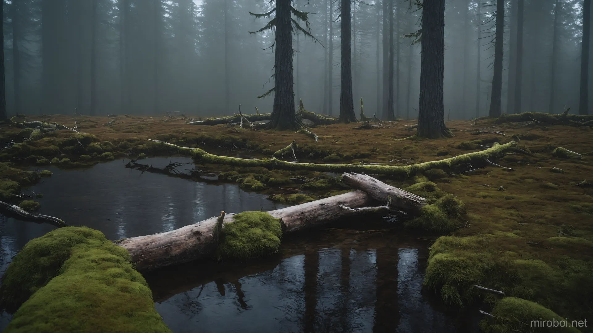 Gloomy Clearing in the Misty Swamp Forest